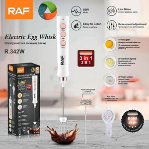 RAF 3-in-1 Electric Egg Whisk – Milk Frother & Handheld Mixer (80W)