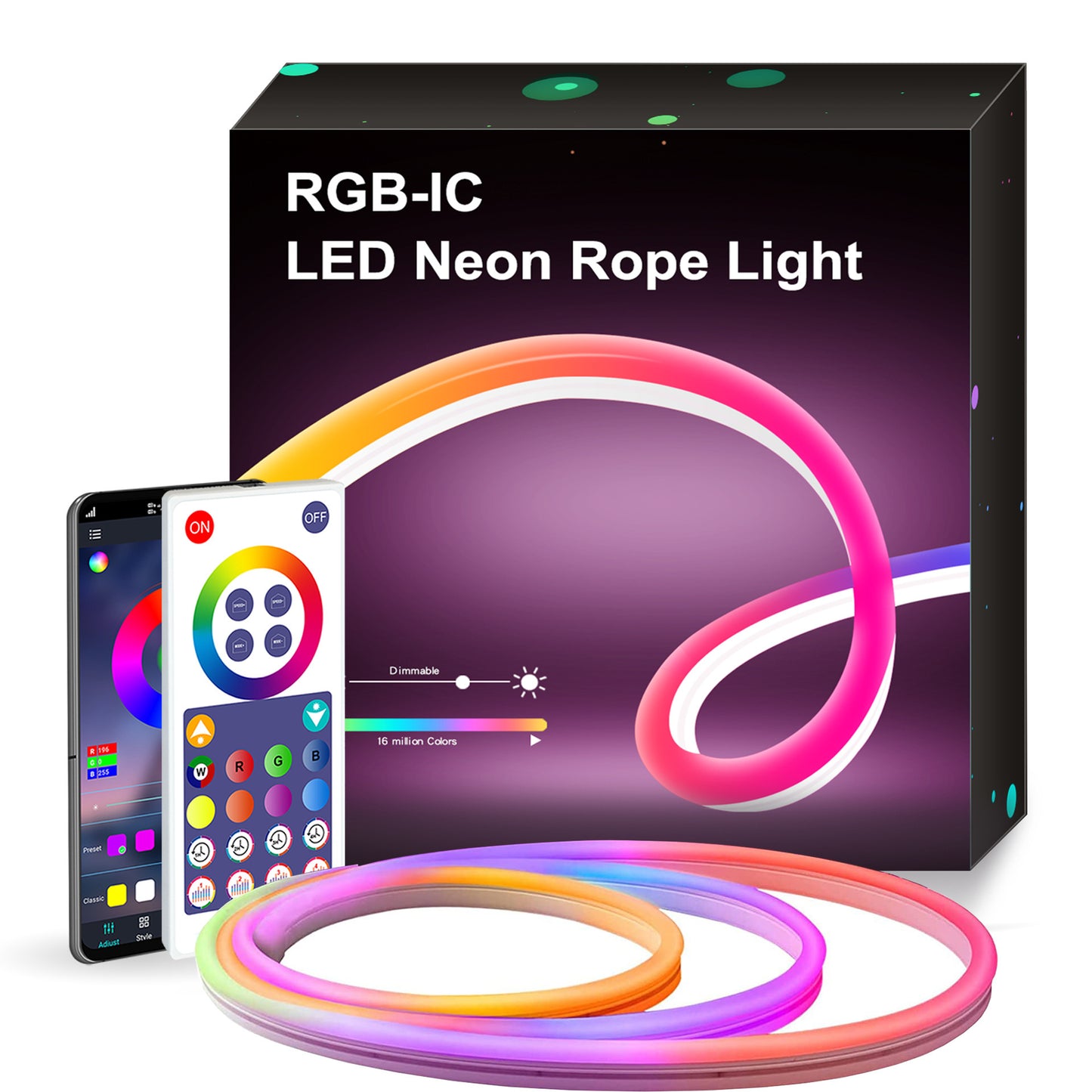 WiFi Smart RGBIC Neon Light Strip – Music Sync DIY LED Light with App & Remote Control (5M)