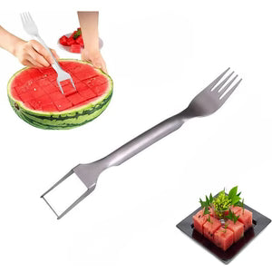 2-in-1 Watermelon Slicer & Fork – Stainless Steel Fruit Cutter & Divider for Kitchen